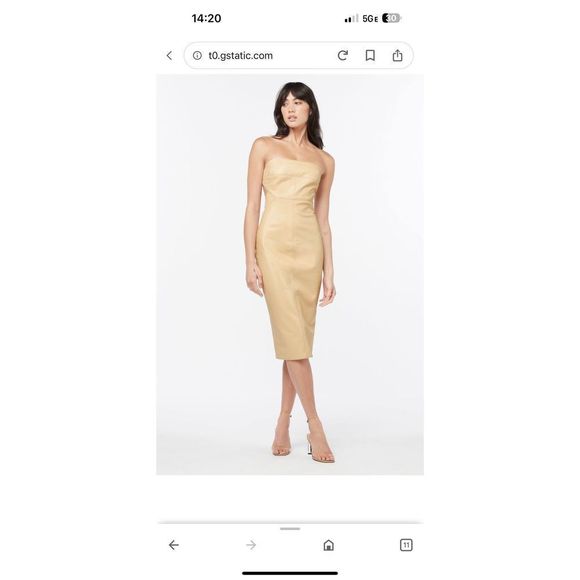 ZARA Tan Faux Leather Strapless Midi Dress S - Picture 13 of 14